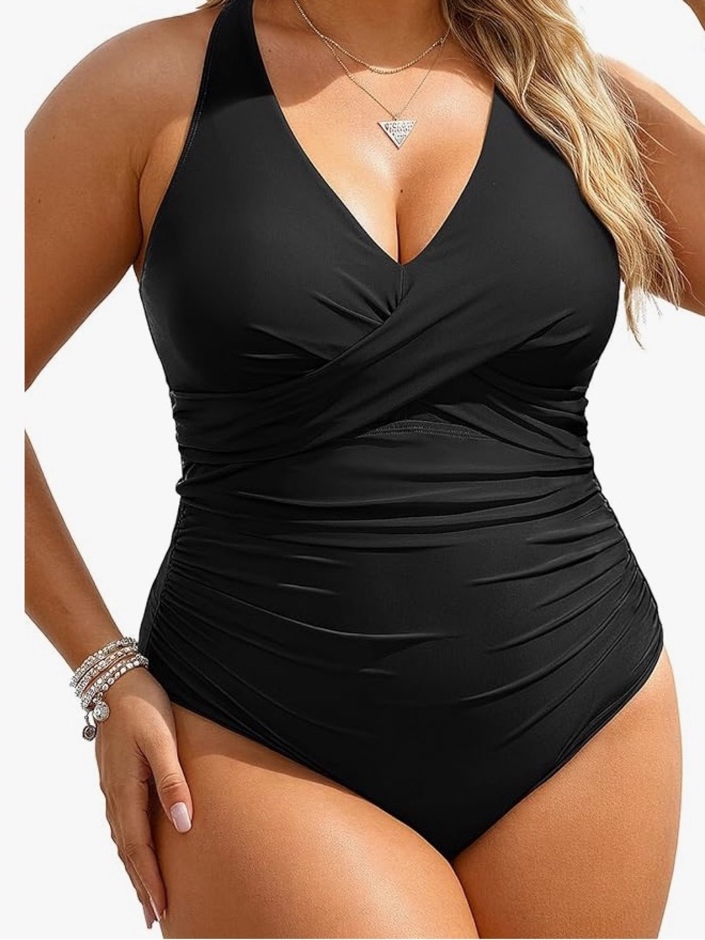 🔥 NWT YONIQUE one piece, black Tommy control swimsuit size 22W.